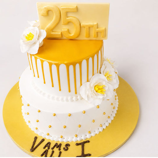 25th Anniversary Golden Drip Cake