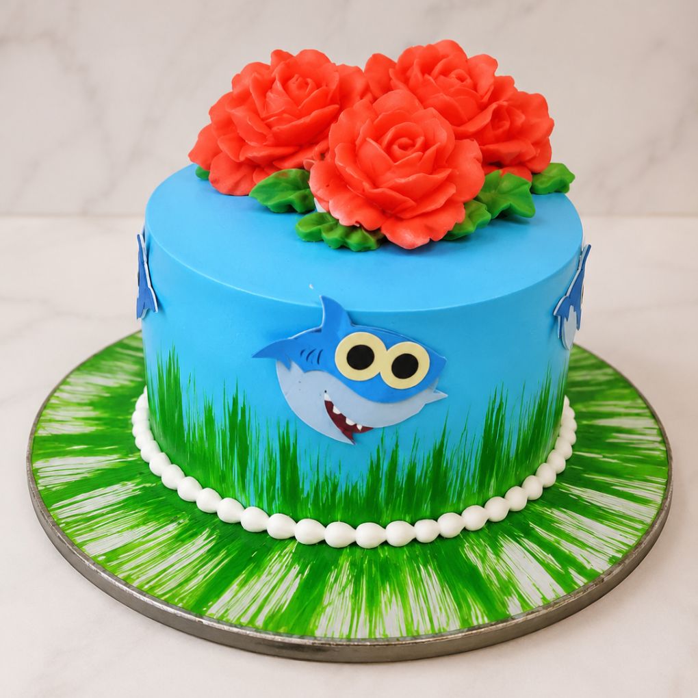 Baby Shark Floral Theme Cake
