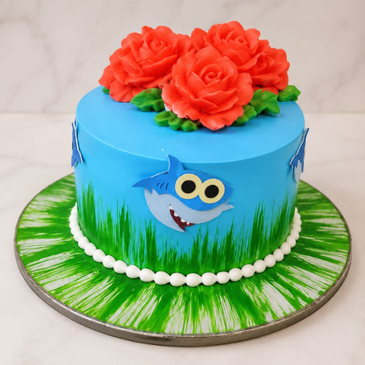 Baby Shark Floral Theme Cake