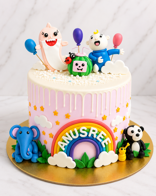 Baby Shark & Cocomelon Rainbow Theme Cake