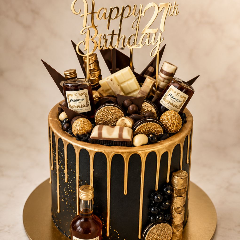 Black Gold Luxury Drip Birthday Cake