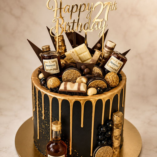 Black Gold Luxury Drip Birthday Cake