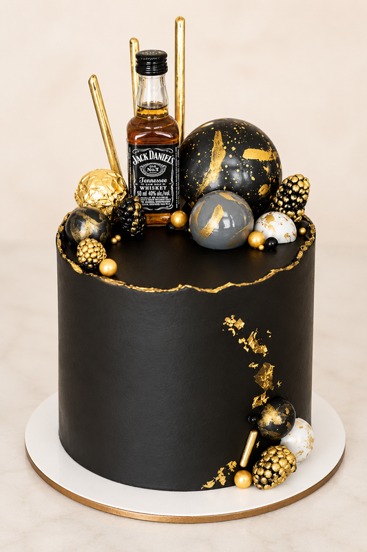 Black & Gold Whiskey Theme Designer Cake
