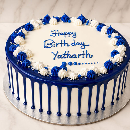 Blue Drip Birthday Cake
