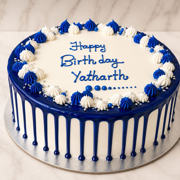 Blue Drip Birthday Cake
