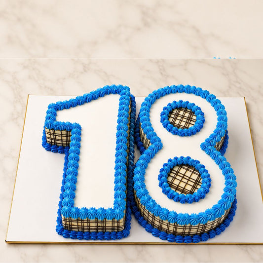 Blue Number 18 Celebration Cake