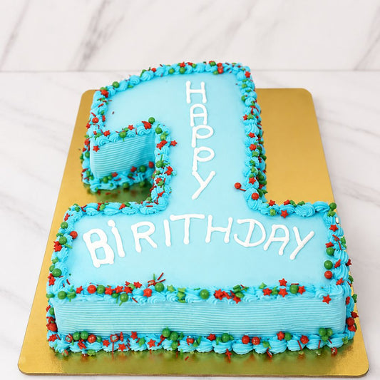 Blue Number 1 Birthday Cake