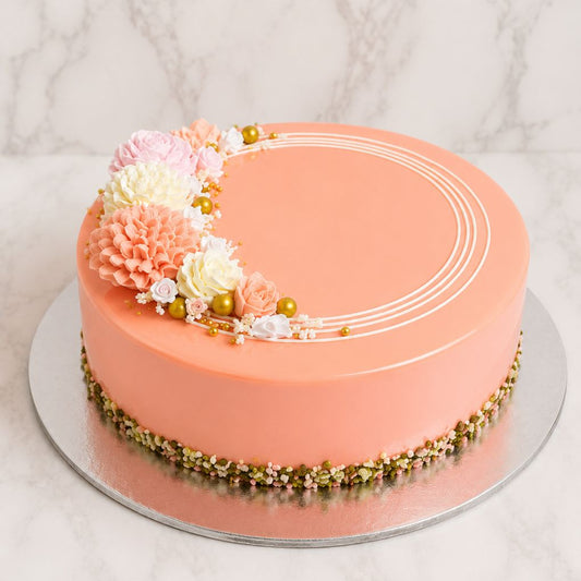 Blush Floral Mirror Glaze Cake