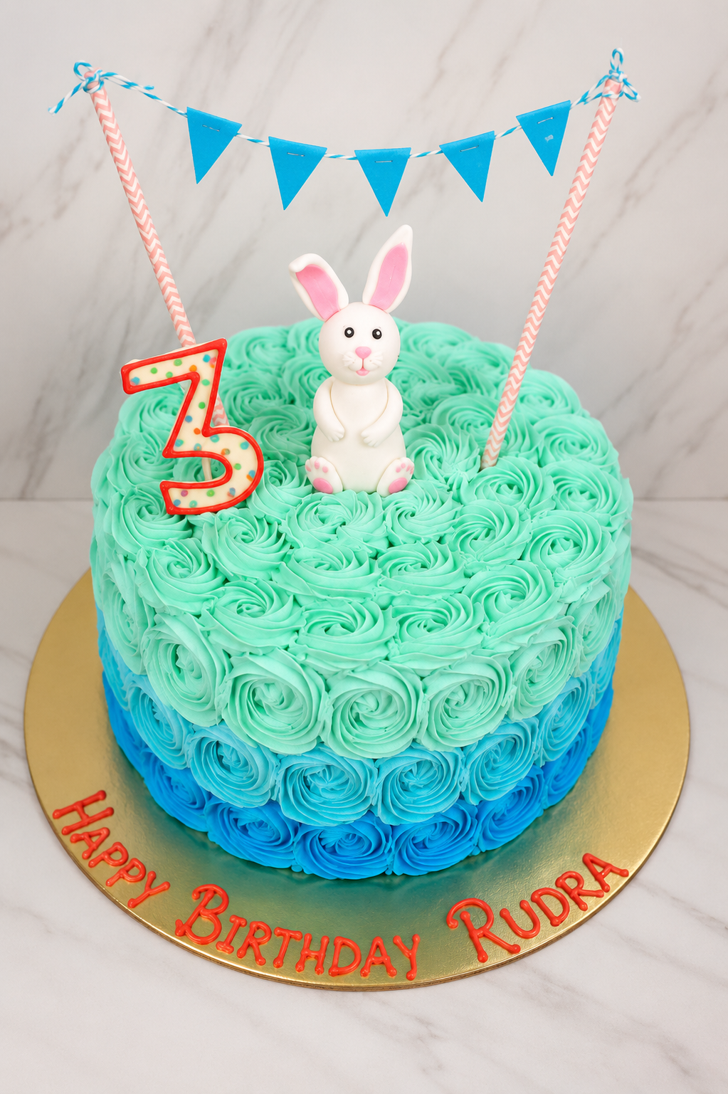 Bunny Theme Rosette Birthday Cake