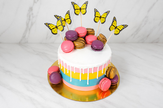 Butterfly Macaron Pastel Drip Cake