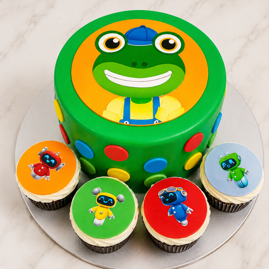 Cartoon Frog Theme Cake with Cupcakes