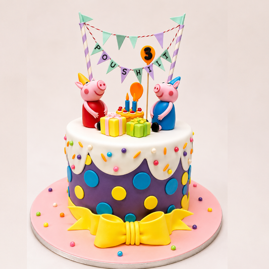 Cartoon Pig Birthday Theme Cake