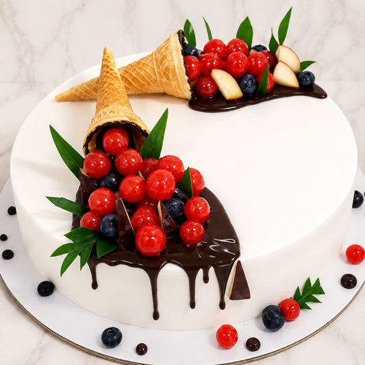 Chocolate Fruit Cone Drip Cake