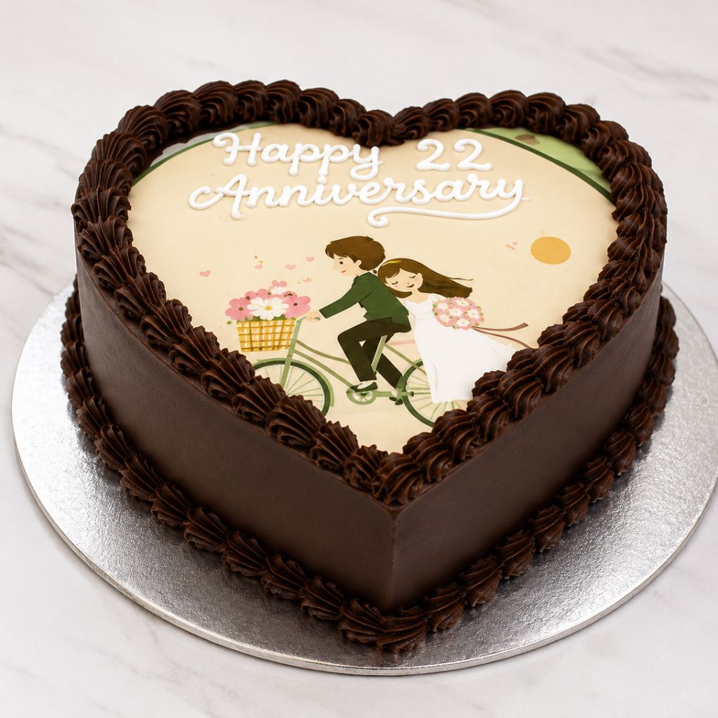 Chocolate Heart Anniversary Photo Cake