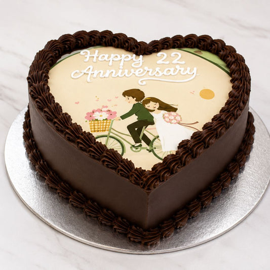 Chocolate Heart Anniversary Photo Cake