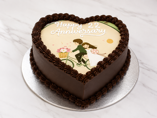 Chocolate Heart Anniversary Photo Cake