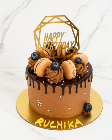 Chocolate Macaron Drip Birthday Cake
