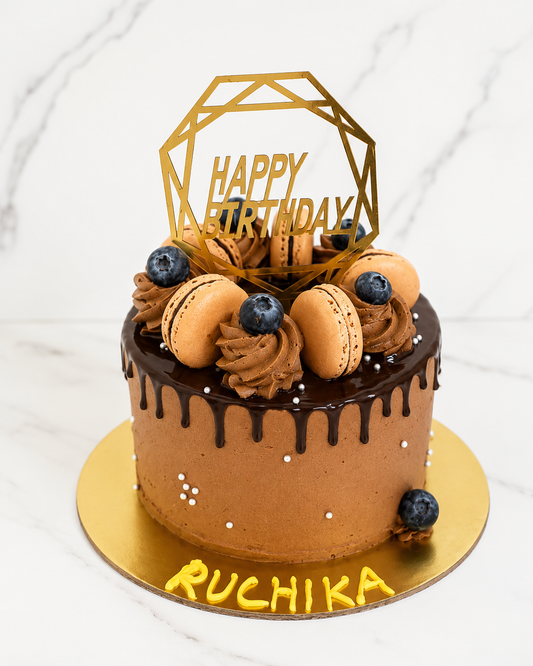 Chocolate Macaron Drip Birthday Cake