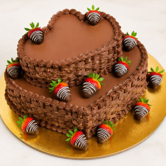 Chocolate Strawberry Heart Tier Cake