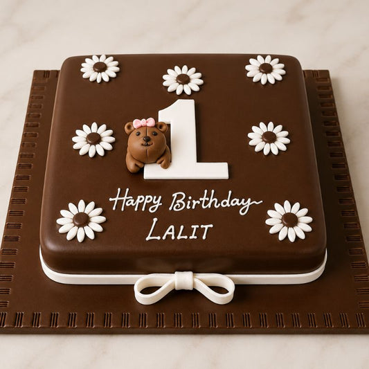 Chocolate Teddy First Birthday Cake