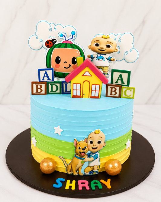 Cocomelon Theme Birthday Cake