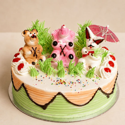 Cute Animal Garden Theme Cake