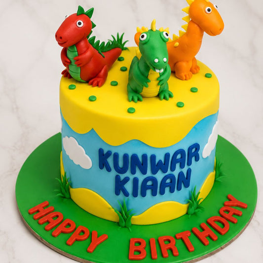 Cute Dinosaur Theme Birthday Cake