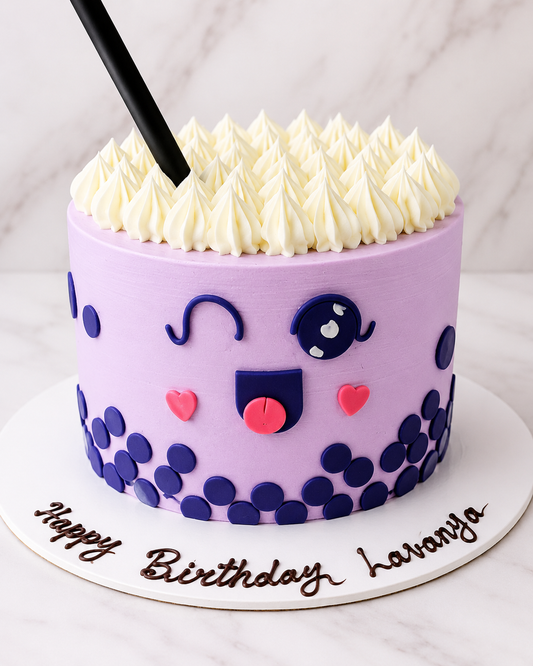 Cute Lavender Emoji Birthday Cake