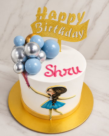 Elegant Balloon Girl Birthday Cake