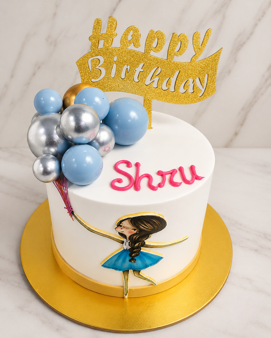 Elegant Balloon Girl Birthday Cake