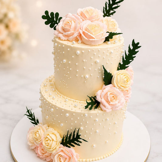 Elegant Pearl Floral Wedding Cake