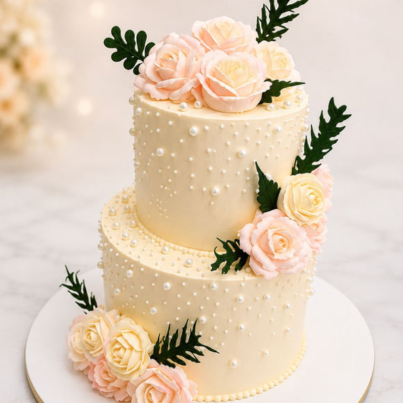 Elegant Pearl Floral Wedding Cake