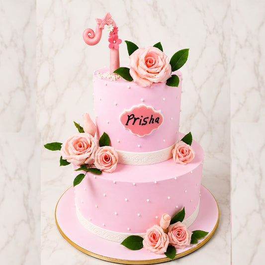 Elegant Pink Floral First Birthday Cake