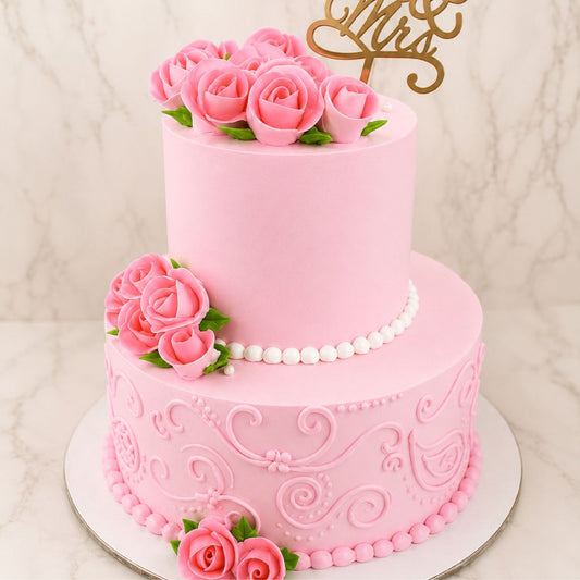 Elegant Pink Rose Wedding Cake