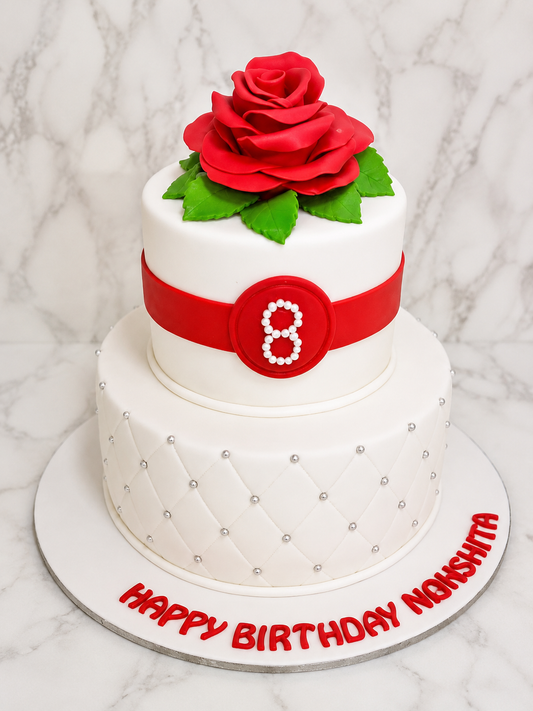 Elegant Red Rose Birthday Cake