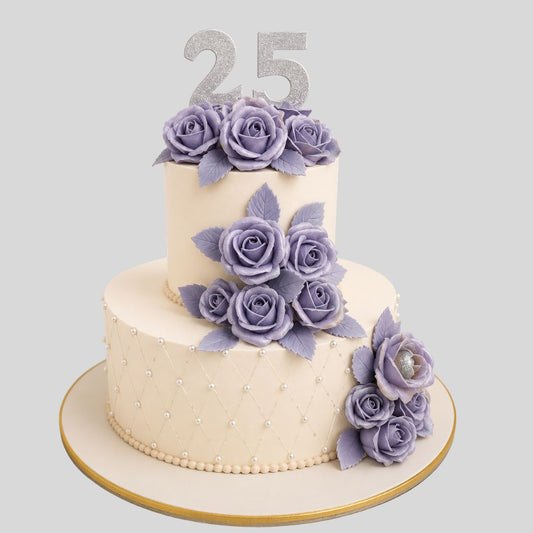 Elegant Silver Jubilee Floral Cake