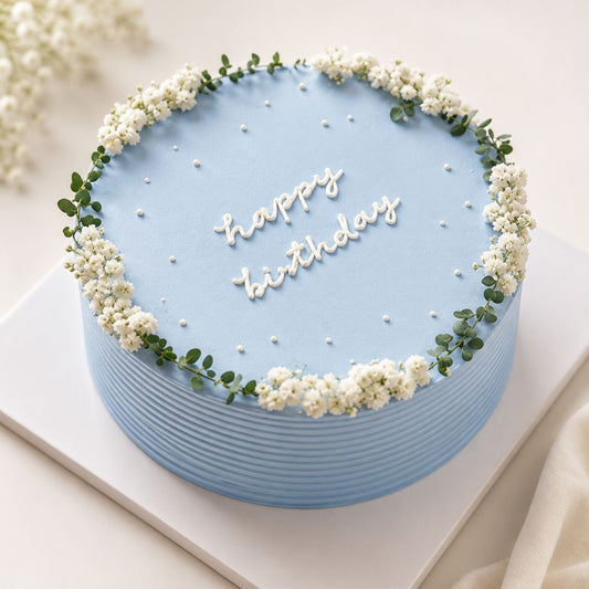 Elegant Sky Blue Floral Cake