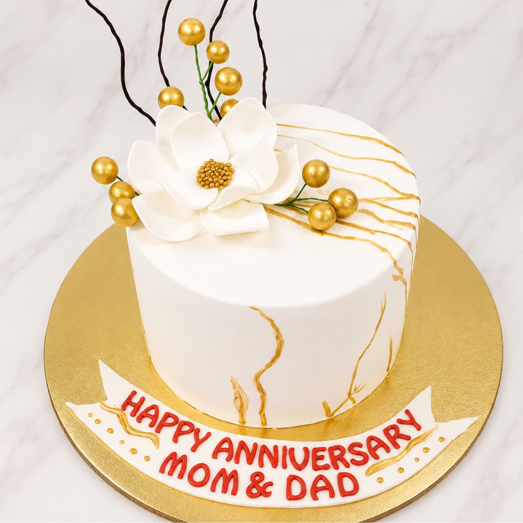 Elegant White Floral Anniversary Cake