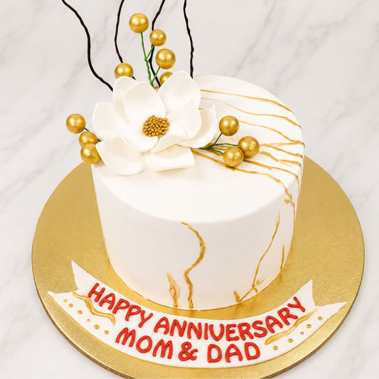 Elegant White Floral Anniversary Cake