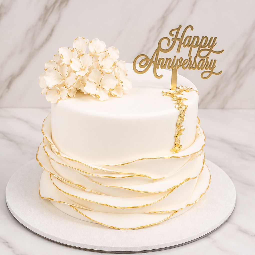 Elegant White & Gold Anniversary Cake