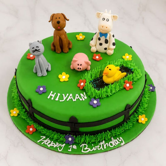 Farm Theme Animal Fondant Cake