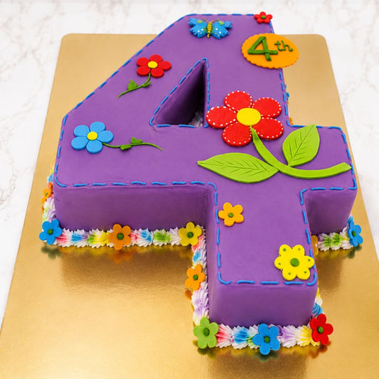 Floral Number 4 Birthday Cake