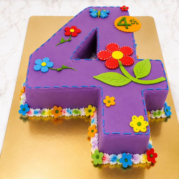 Floral Number 4 Birthday Cake