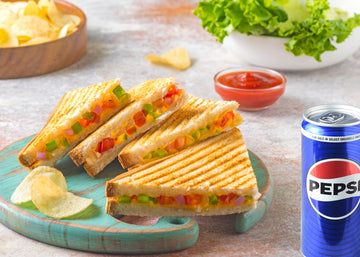 Veg Grill Cheese Sandwich with Pepsi Can