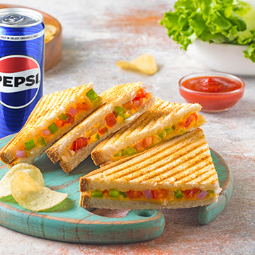 Veg. Grilled Sandwich With Pepsi