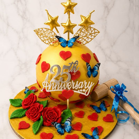 Golden 25th Anniversary Pinata Cake