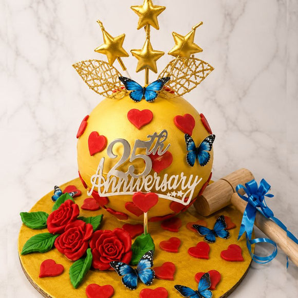 Golden 25th Anniversary Pinata Cake