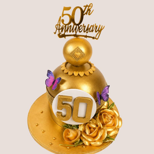 Golden 50th Anniversary Cake