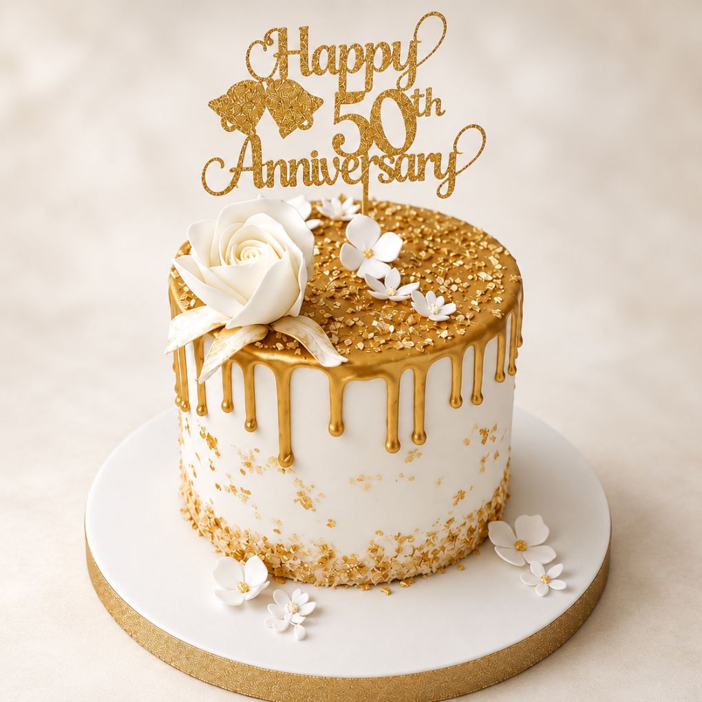 Golden 50th Anniversary Drip Cake