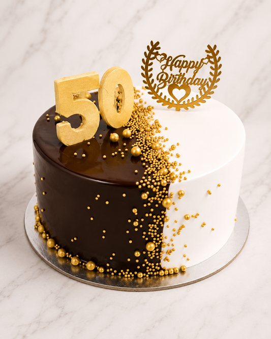 Golden 50th Celebration Cake